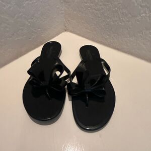 Valentino Garavani Size 40 Jelly Bow Flip Flop Sandals Black Preppy Whimsigoth